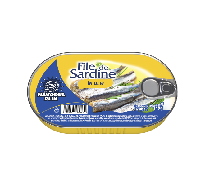 Năvodul Plin File de sardine în ulei de floarea-soarelui 170g