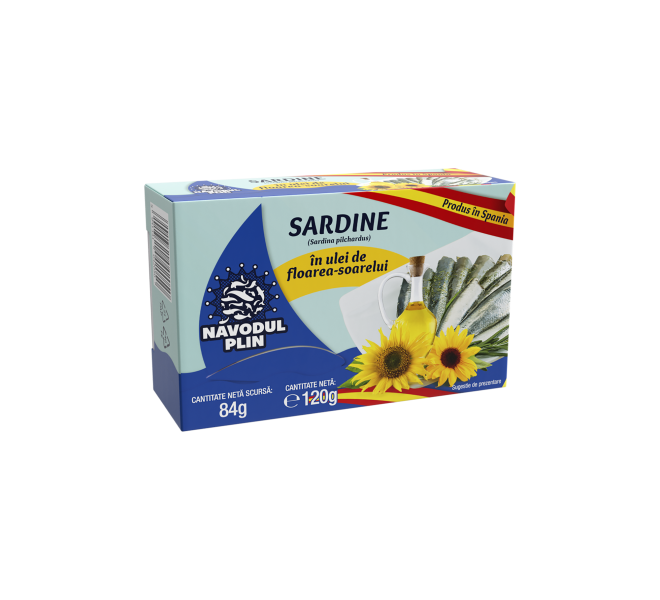 Năvodul Plin Sardine în ulei de floarea-soarelui 120g